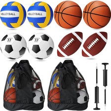 Sports Balls Set 8 Pcs Basketball Football Soccer Volleyball Equipment Bags