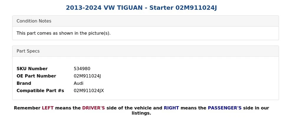 VW TIGUAN 2013-2024 - Arranque 02M911024J Foto 4 de 4