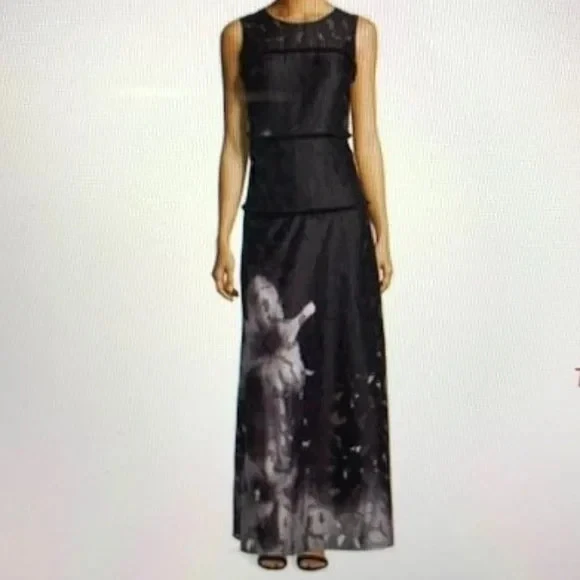 Maxi Vestido Elie Tahari Leona Sin Mangas Floral Tejido Burnout Negro Degradado 6 Foto 2 de 4
