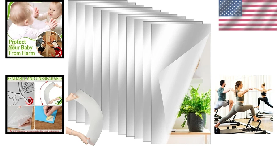 Full-Length Acrylic Home Gym Mirrors: 10 Self-Adhesive Wall Tiles 12'' x 24'' - Image 2 of 4