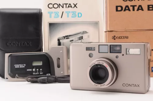 Contax T3 P&S Compact Camera - Silver with Case and Data Back "Boxed Mint" 9123
