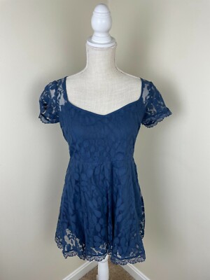 Abercrombie & Fitch Lace Dress Blue Mini Skater Keyhole Back Party Size SP  | eBay