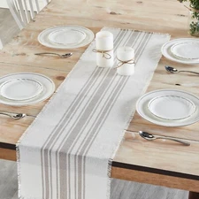 New Country Farmhouse GRAY STRIPE GRAIN SACK TABLE RUNNER Topper 36"