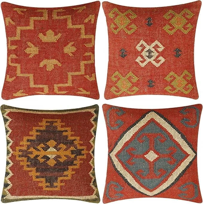 4 Set Wool Jute Cushion Cover Throw Indian Vintage Cushion Handmade Kilim Pillow
Opens in a new wind