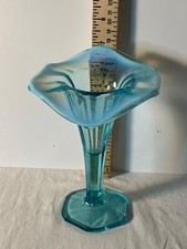 Dugan Glass Jack In The Pulpit Aqua Opalescent Vase 7”