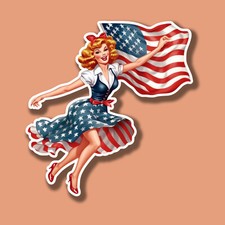 American Patriotic Pinup Girl Usa Flag United States 4 Vinyl Sticker