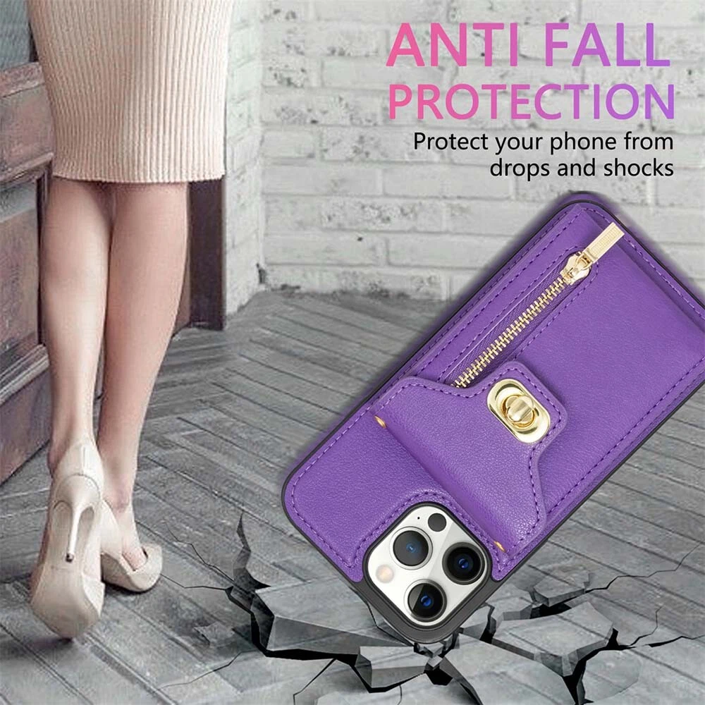 Leather Phone Wallet Case for iPhone 15 Pro Max 14 13 12 with Crossbody Strap