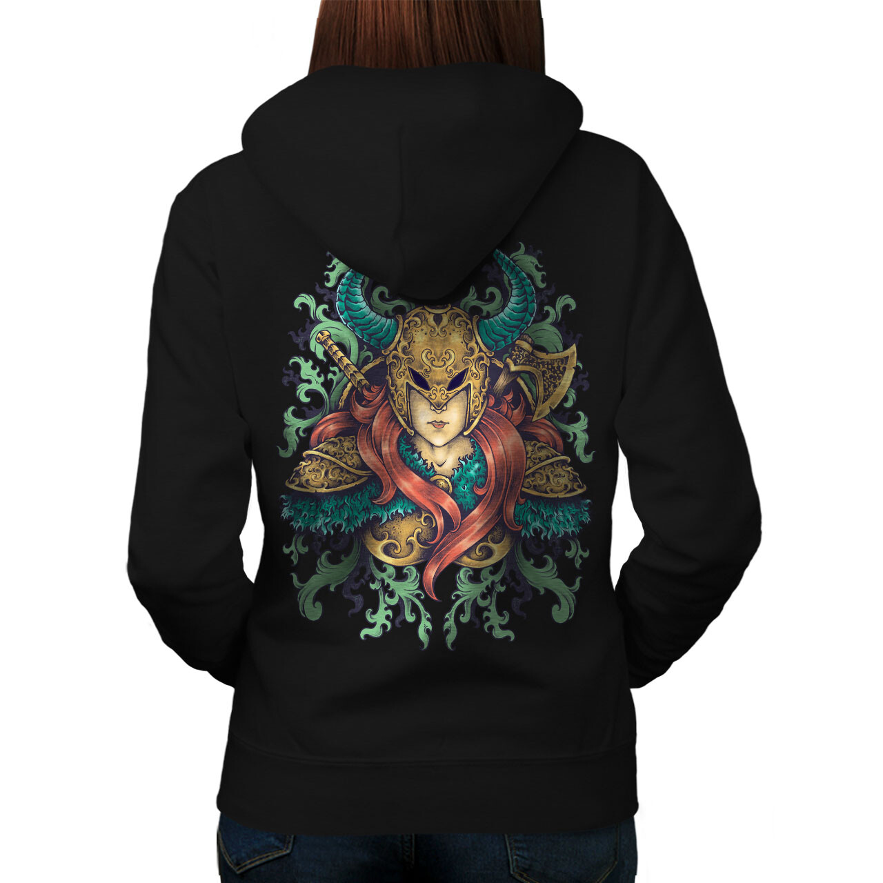 Wellcoda Woman Warrior Fantasy Womens Hoodie Back