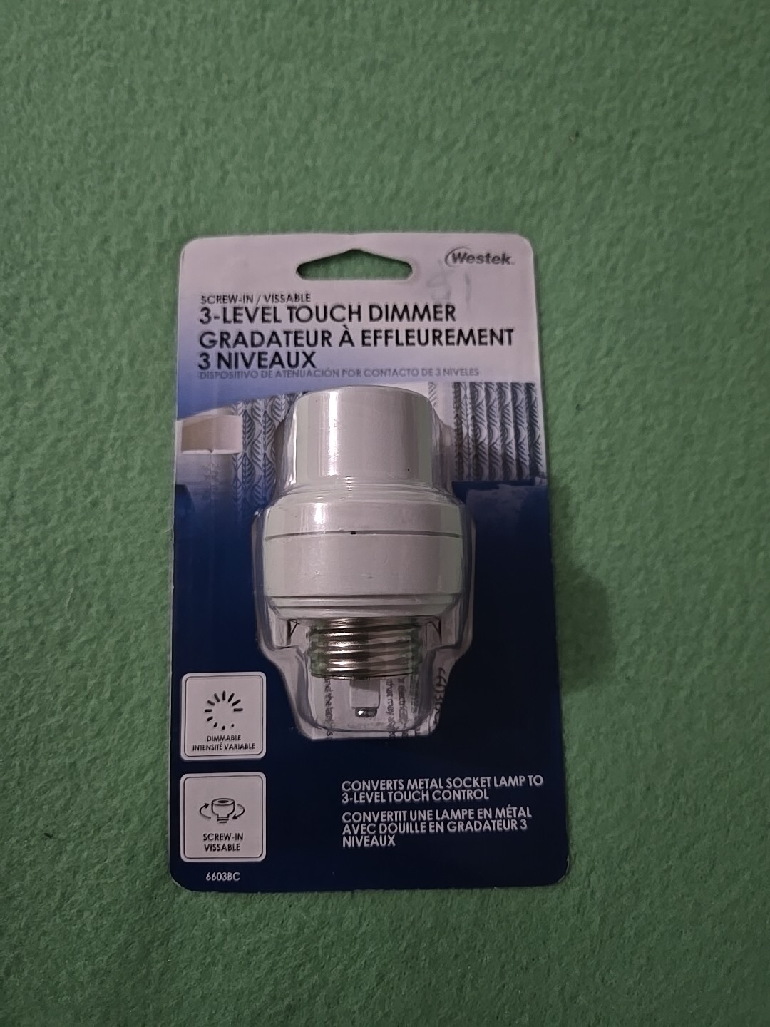 AMERTACK 6603BC WHITE LAMP SOCKET TOUCH DIMMER SCREW IN 3 LEVEL 1074954 ...