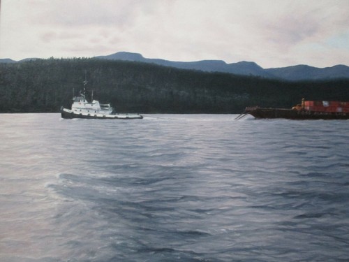 STEELE SIGNED OIL PAINTING AMERICAN REGIONALISM COASTAL JOHNSON STRAITS CANADA - Picture 5 of 12