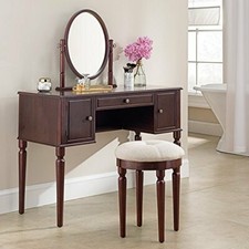 Dressing Table with Mirror Vanity Mirrored Makeup 3 Drawers Table with Stool Set