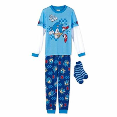Sonic The Hedgehog Polyester Jersey and Fleece Pajama, Socks