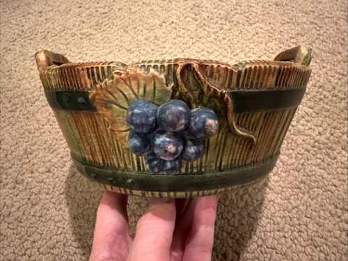 Weller Pottery Woodcraft Grapes Planter Basket Handles 8 1/2” Diameter