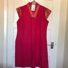 BNWT Fabindia Pink Gold Tunic Dress UK Size Large L Short Sleeve Cotton