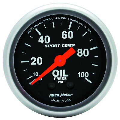 Auto Meter 3321 Sport-Comp Mechanical Oil Pressure Gauge 0-100 psi, 2 1/16''
