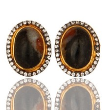 Green Jade CZ 18K Gold Plated 925 Sterling Silver Stud Earrings Gemstone Jewelry
