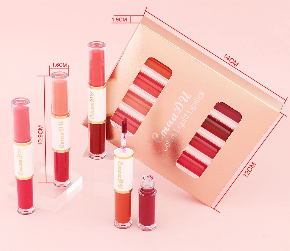 8 Color 4Pcs/Gift Set Dual Ended Design 2 IN 1 Velvet Matte Lipstick Lip Gloss - Image 4 of 4