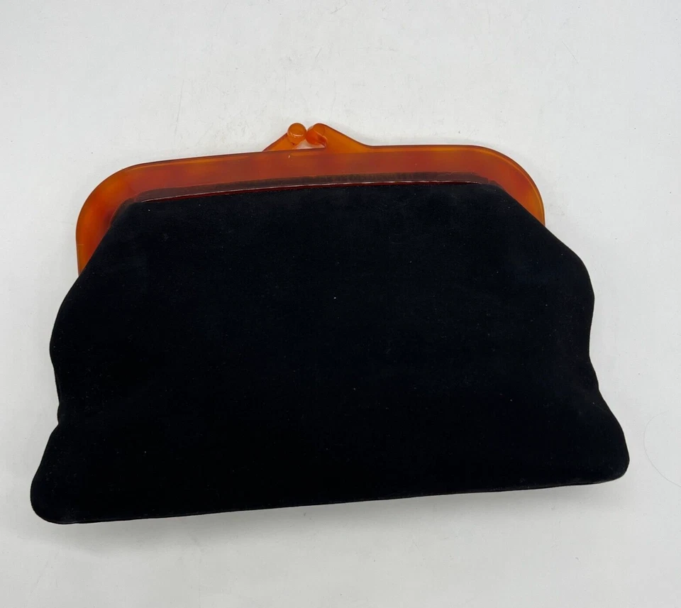 Bolso de Mano Koret Negro Niño Gamuza Naranja Cierre Lucite Vintage Koretlope Años 50 Foto 2 de 4