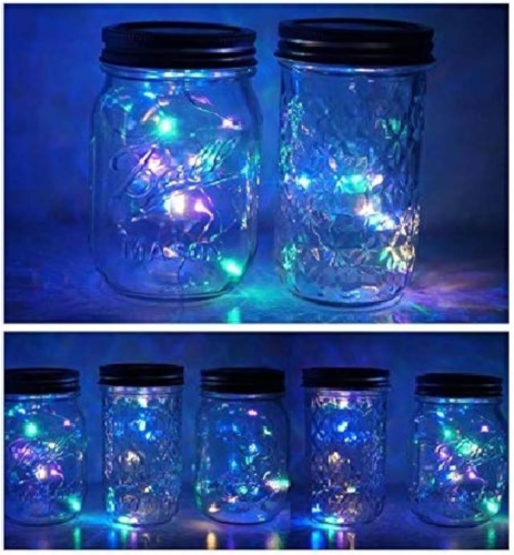 6 Pack Mason Jar Lights, 20 LED Solar Colorful Fairy String Lights Lids Insert