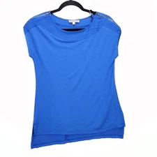Pleione Zip Off Shoulder Tshirt Women's Size Small Short Cap Sleeves Blue