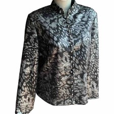 Chicos 89 Snake Skin Animal Print Blazer Jacket Black Silver Size 2 L/XL