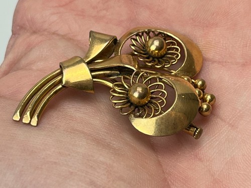 Ancienne broche Bouquet Fleurs stylisée Vintage 1950 signé Georges Legros - Picture 3 of 5