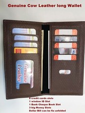 Genuine Cow Leather Long Bifold Wallet ID card Purse Money Clutch RFID Block