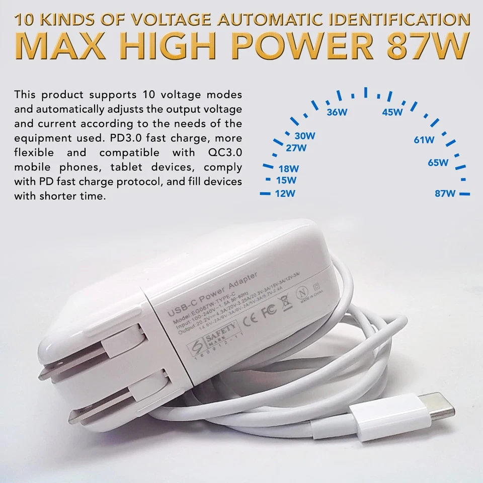 Cargador Adaptador de Corriente USB C 87W para Apple Macbook Pro 15" A1707 A1919 A1990 Foto 3 de 4