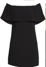 NWT Charles Henry Off-the-Shoulder Cocktail Tunic Dress Black S-Flowy Datenight 