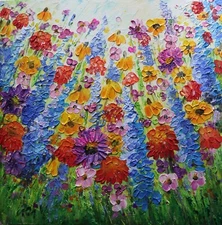 Flowers Original Painting, Texas Wildflowers Spring Painting , Lupine, Poppies