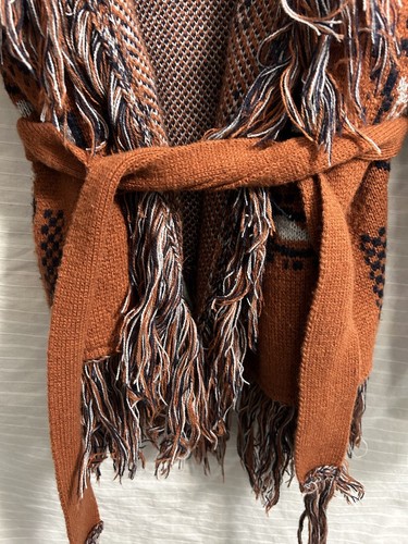 Cotton Emporium Womens Cardigan Orange Fringed Western Duster Sweater Size Small - Picture 4 of 7
