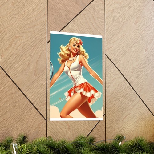 Sexy Blonde Tennis Pinup Girl Premium Matte Vertical Poster - Picture 6 of 17