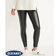 NWT OLD NAVY High-Waisted Faux-Leather Front-Panel Leggings Black womens size S