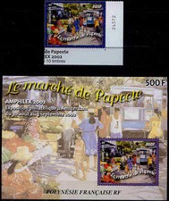 FRANZÖSISCH-POLYNESIEN 874 + BLOCK 28 ** (10752) MARKT VON PAPEETE.  Erhaltung s