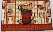 PRINTED KITCHEN RUG nonskid back 18"x28" STACK OF COLORFUL COFFEE CUPS, Soho