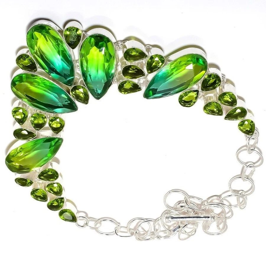 Bi Color Tourmaline Gemstone 925 Sterling Silver Handmade Jewelry Necklace 18" - Image 3 of 4