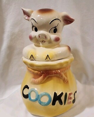 American Bisque Pig Cookies Cookie Jar Mid Century Atomic Age Made In USA Stamp