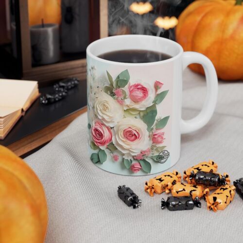 Tazza da caffè con fiori rosa 11 oz - tazza da tè in ceramica - regalo floreale per lei - Foto 5 di 8