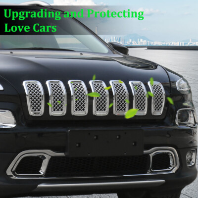 7Pcs Chrome Front Grille Insert Mesh Decor Ring For Jeep Cherokee 2014-18 Access