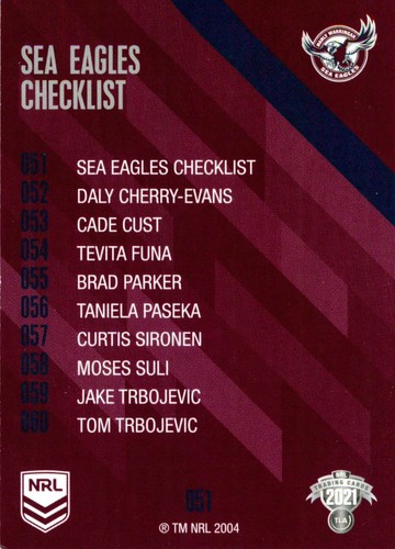 Tarjeta firmada 2021 MANLY SEA EAGLES NRL Des Hasler - Imagen 2 de 3