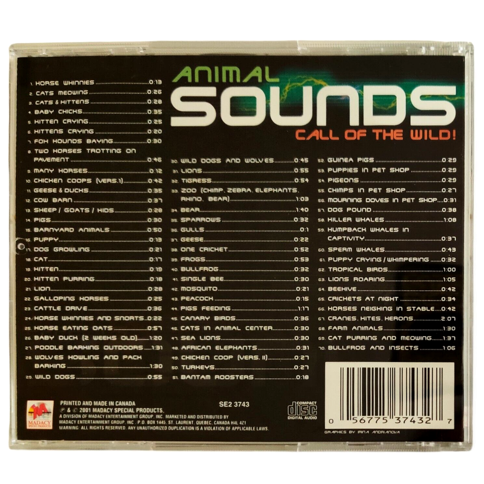 Animal Sounds Call Of The Wild CD 70 Tracks Sound Effects 2001 Madacy