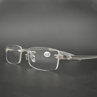 Ultralight TR90 Transparent Clear Rimless Reading Glasses +50 to +400 Magnifier