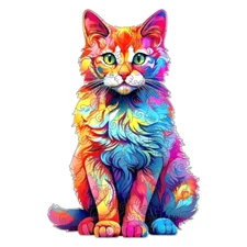 Day-Glo Neon Cat Wood Jigsaw Puzzle Animal Shape Adults Kids Small/A5 $39.99 NIB