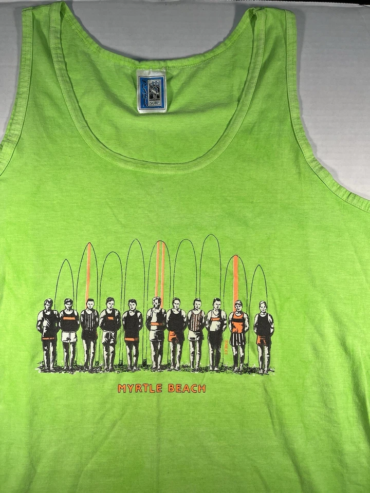 Camiseta sin mangas vintage años 80 Myrtle Beach verde lima camisa puntada única playa hipster Foto 2 de 4