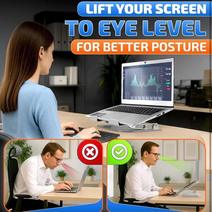 Aluminum Laptop Stand Ergonomic Portable Laptop Holder/Riser Adjustable Height - Image 2 of 4