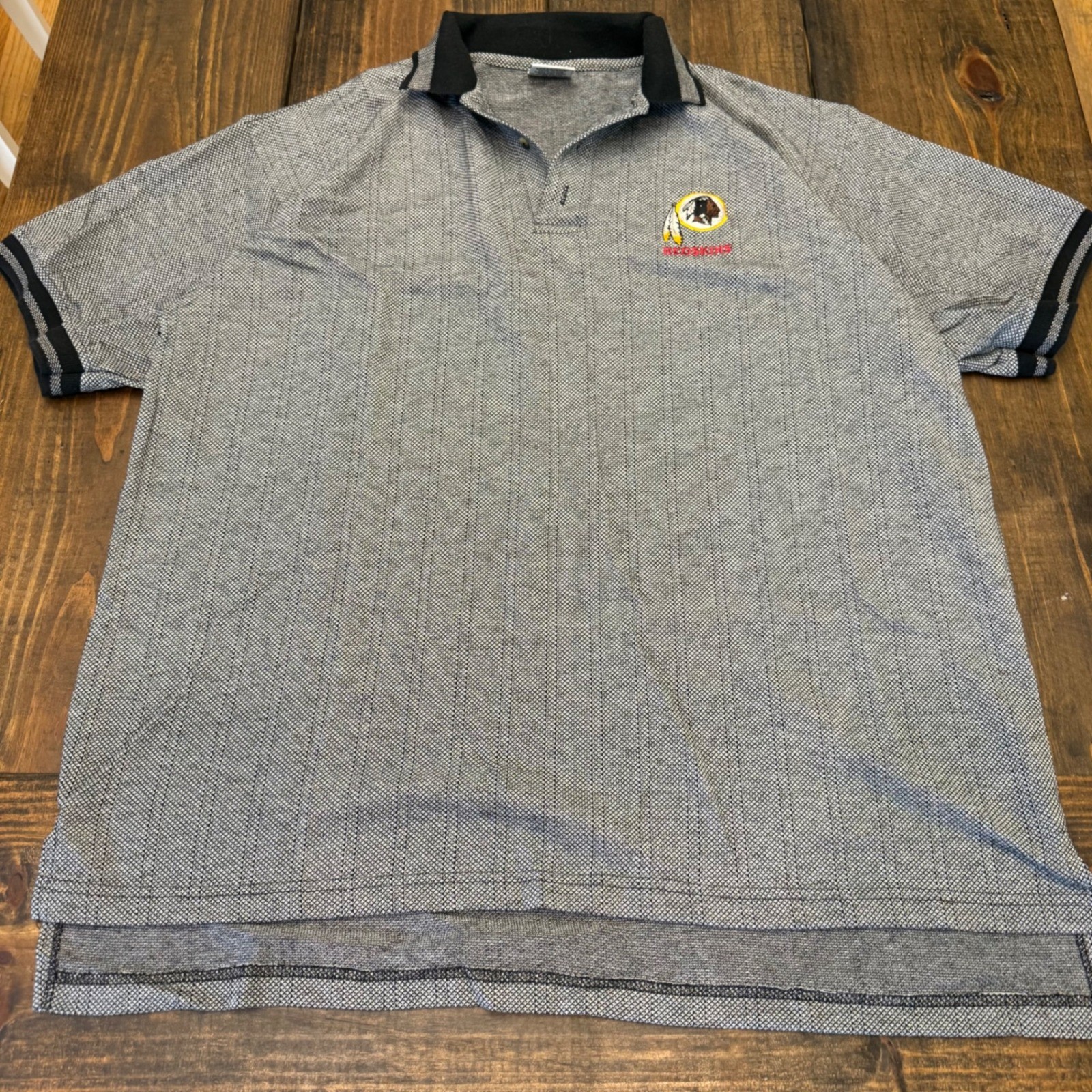 Dynasty Washington Redskins Polo Shirt Mens XL Grey Black Textured Knit Vintage
