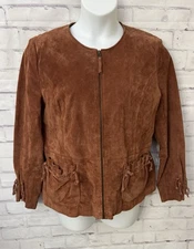 Chi By Falchi XL Leather Jacket Lace Up Ruffle Full Zip Brown Orange Flaw