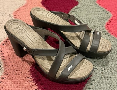 CROCS Cyprus IV Heel Brown Mushroom Brown Sandals Rubber Jelly Womens Size 9