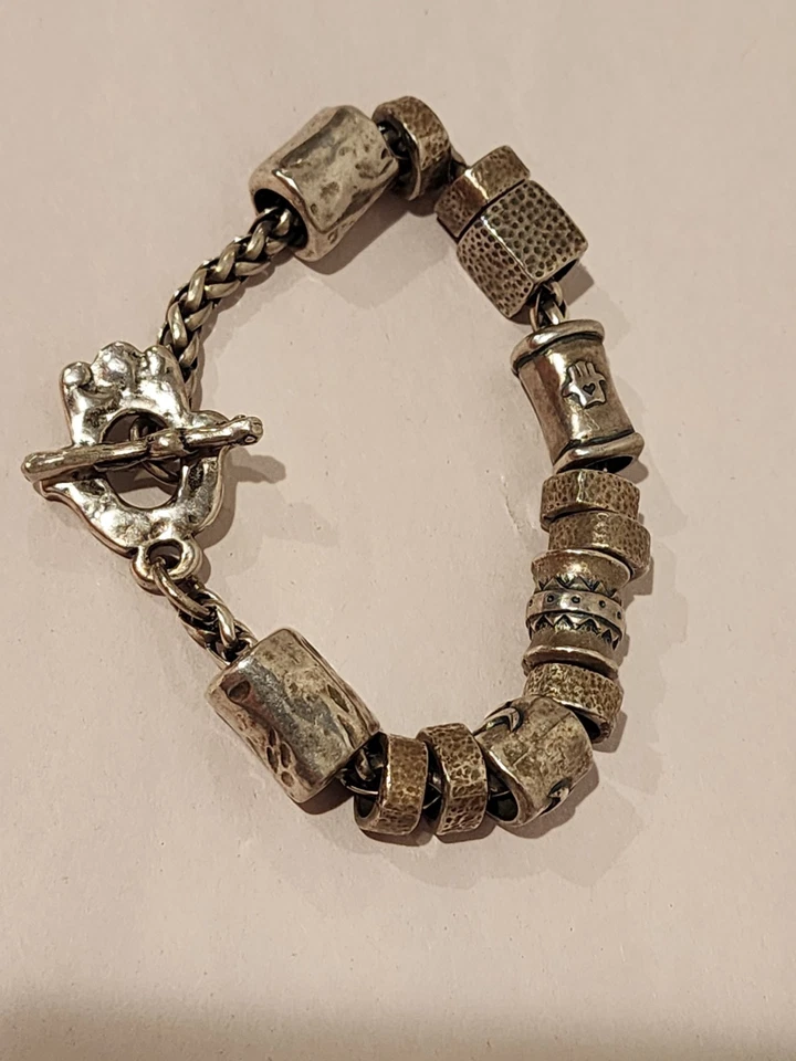 Signed Danon Chunky Pewter Charm Bracelet Dangle  8.5" Toggle  - Image 2 of 4