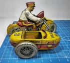 Vintage Marx Tin Litho Police Motorcycle with Sidecar For Parts Or Project